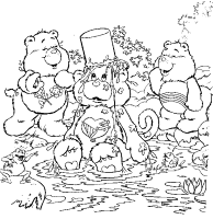 A coloring page of care bears